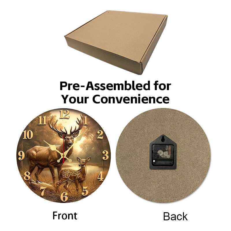 Deer Fawn Forest Wooden Round Silent Hanging Wall Clock Suitable For Living Room Office Study RoomBedroom Home Decoration C251015