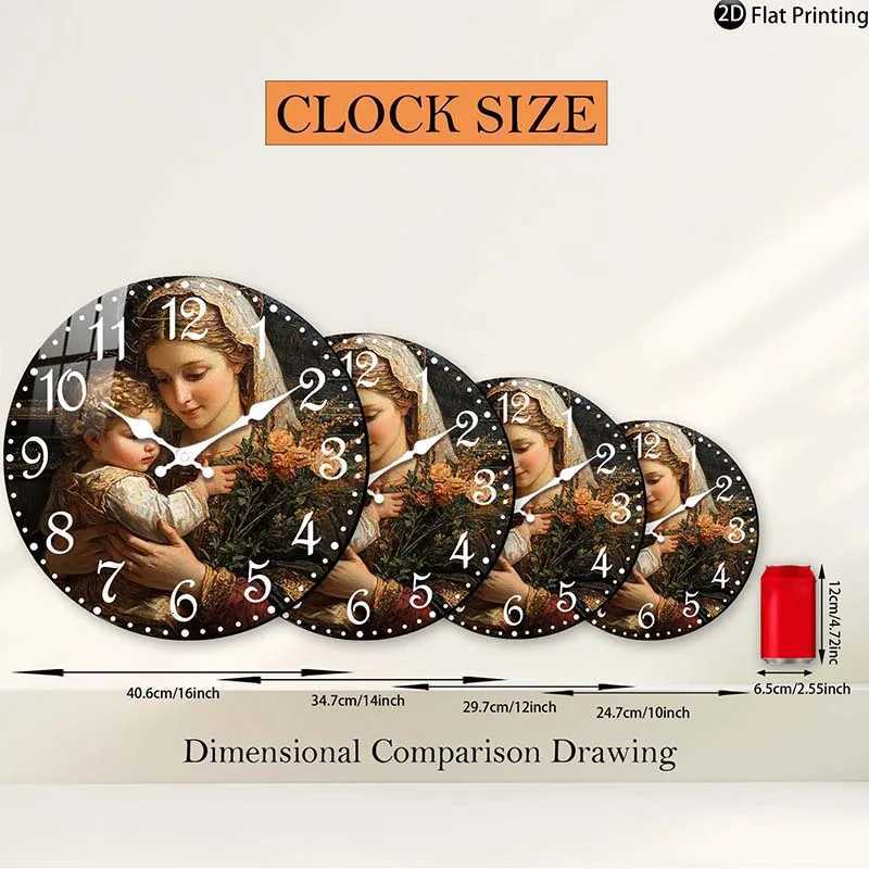 Wooden Silent Wall Clock Mother holdg baby with flowers Quartz Clocks Home Idea ChristmasHalloweenNew Year Gift C251015