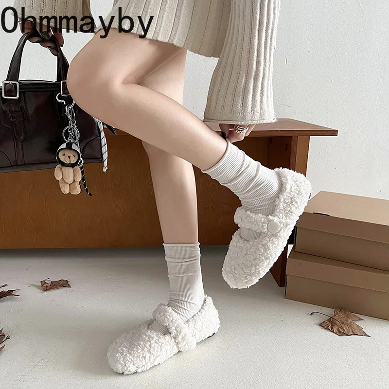 Lambwool Women Flats Shoes Fashion Round Toe Slip On Shoes Warm Cartoon House Shoes For Winter 251013