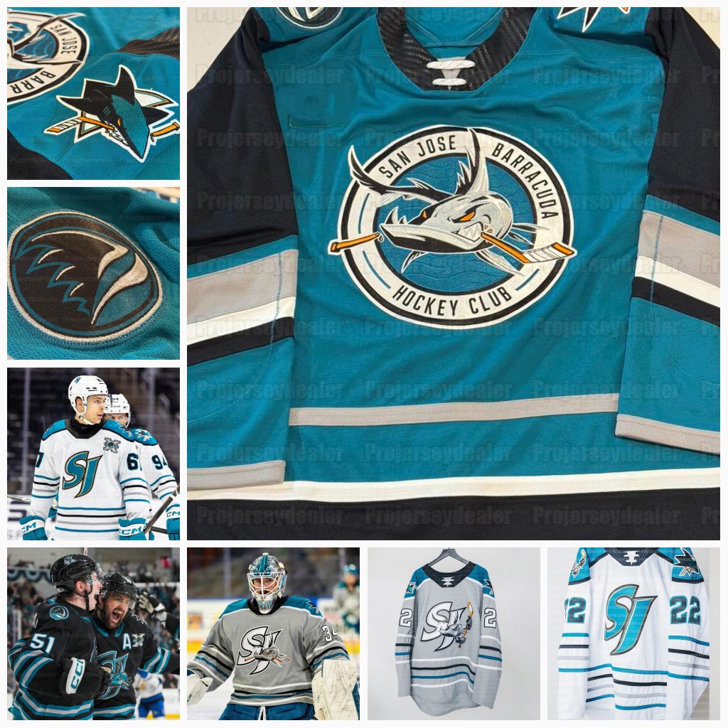 San Jose 2025-26 Third Barracuda AHL Jersey Poturalski Igor Chernyshov Yaroslav Askarov Lucas Carlsson Jack Thompson Colin White