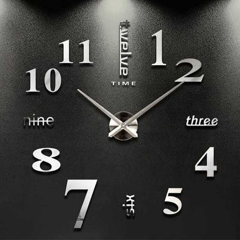 3D Large Wall Clock DIY Mirror Wall Stickers For Home Living Room Decor Frameless Quartz Clocks Self Adhesive Hanging Watches C251015
