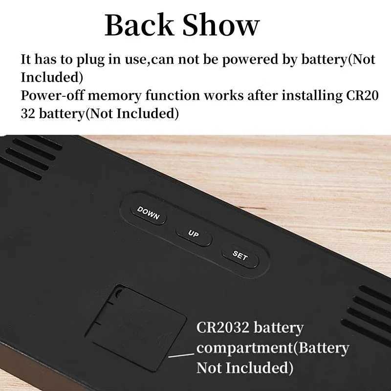 USB Powered 9 Inch Large Digital Wall Clock Temperature Date Week Timing Countdown AutoDimmer 2 Alarm 1224H LED Alarm Clock C251015