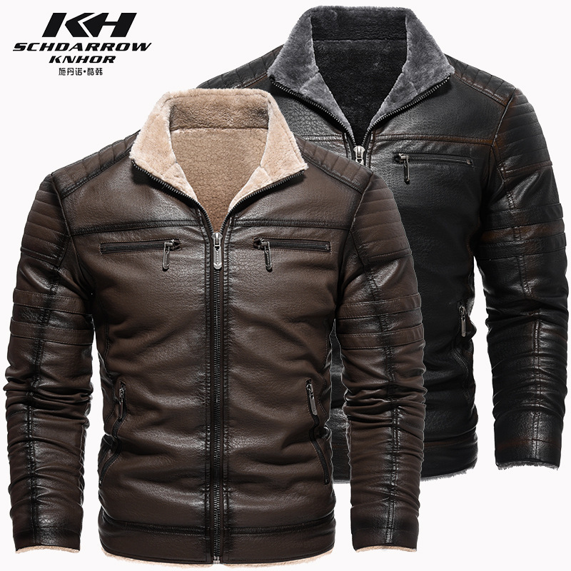 iSurvivor Men Winter Thick Fleece PU Leather Jackets Coats Hombre Male Casual Fashion Slim Fit Large Size Zip Jackets Men 201218