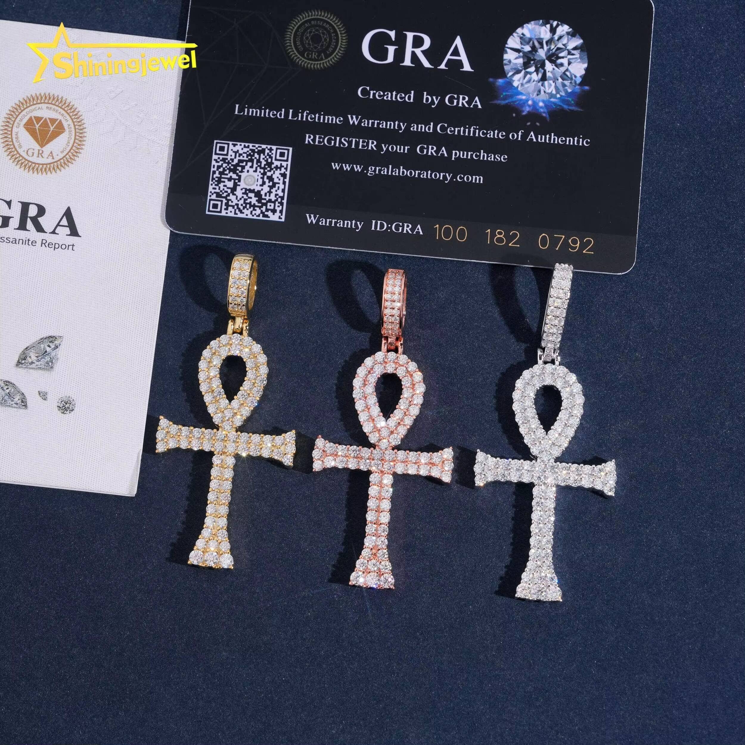 GRA Certificate Ready to Ship 925 Sterling Silver Hip Hop Allah Mens Moissanite Cross Pendant