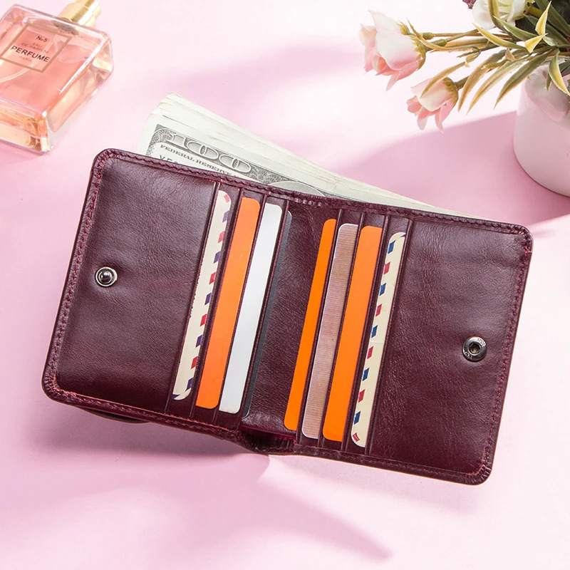 CONTACTS Genuine Leather Short Wallets for Women Fashion Card Holder Money Clip Coin Purse Female Mini Wallet Womens Bag 251014