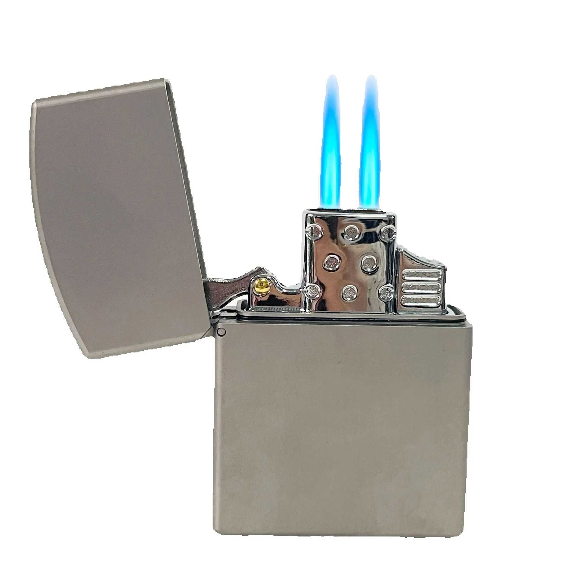 Titanium Shell Windproof Lighter with Brass Oil Fuel insert 2Turbine Gas Insert Waterproof Durable Mens Gift S251015 W260202