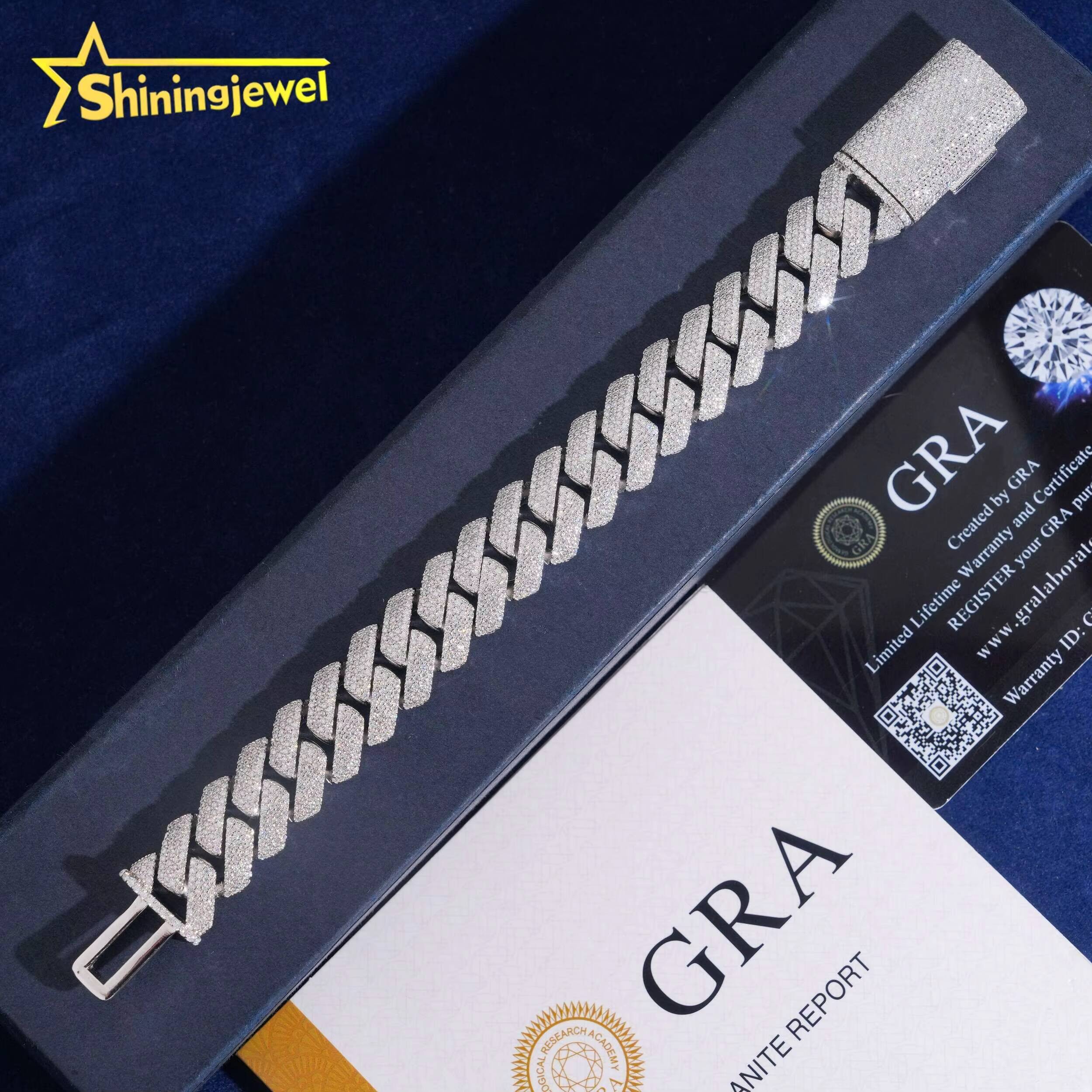 Hip Hop 15mm 3rows Moissanite Cuban Bracelet Sterling Silver 925 Gold Plated Moissanite Pass Diamond Test Iced Out Bracelet