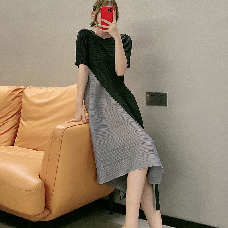 KO16035 Sleeveless dress summer advanced design irregular stitching contrast color light sense A-line skirt
