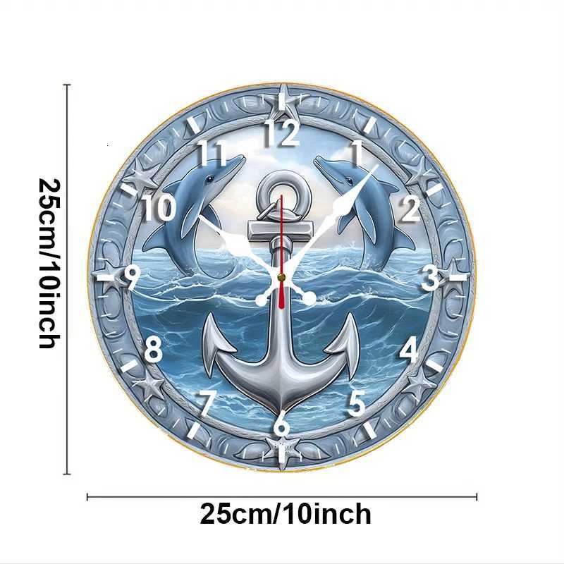 Dolphin Wooden Round Silent Hanging Wall Clock Suitable For Living Room Office Study Room Bedroom Home Decoration C251015