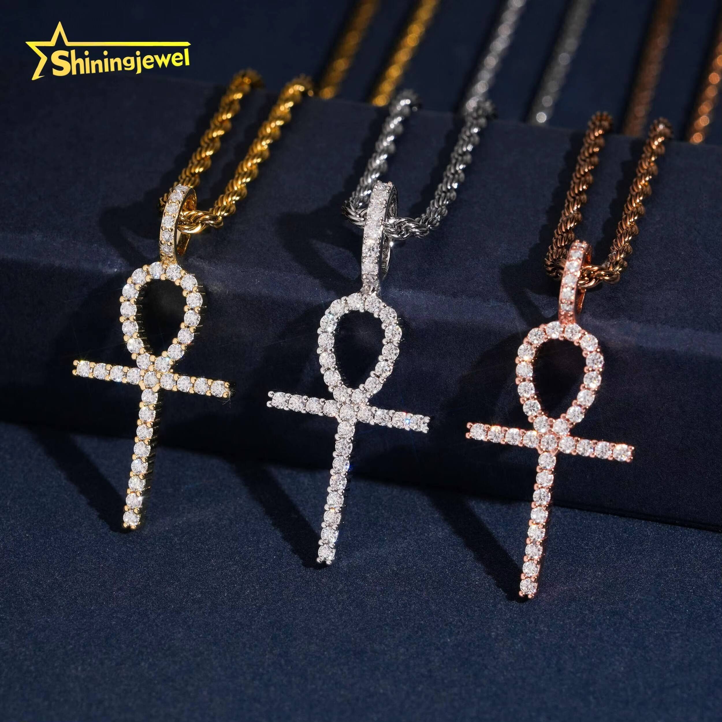 Fashion Jewelry 925 Silver Rose Gold Hip Hop Cross Allah Charms Iced Out Moissanite Pendant