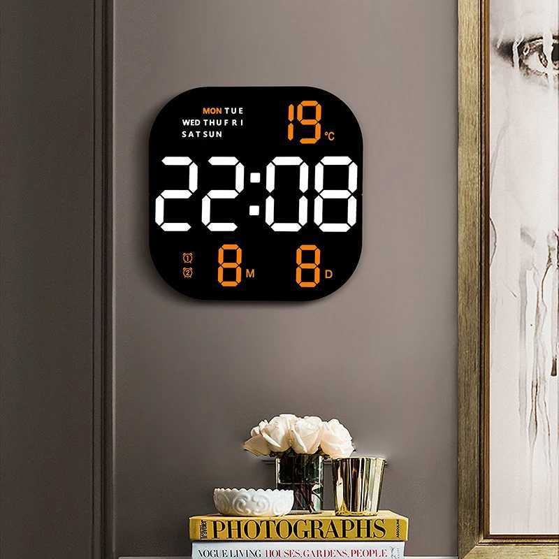Digital Wall Clock Remote Control Temperature Date Week Display Memory Mode Desktop Clock Dual Alarms LED Clock Room Decor C251015