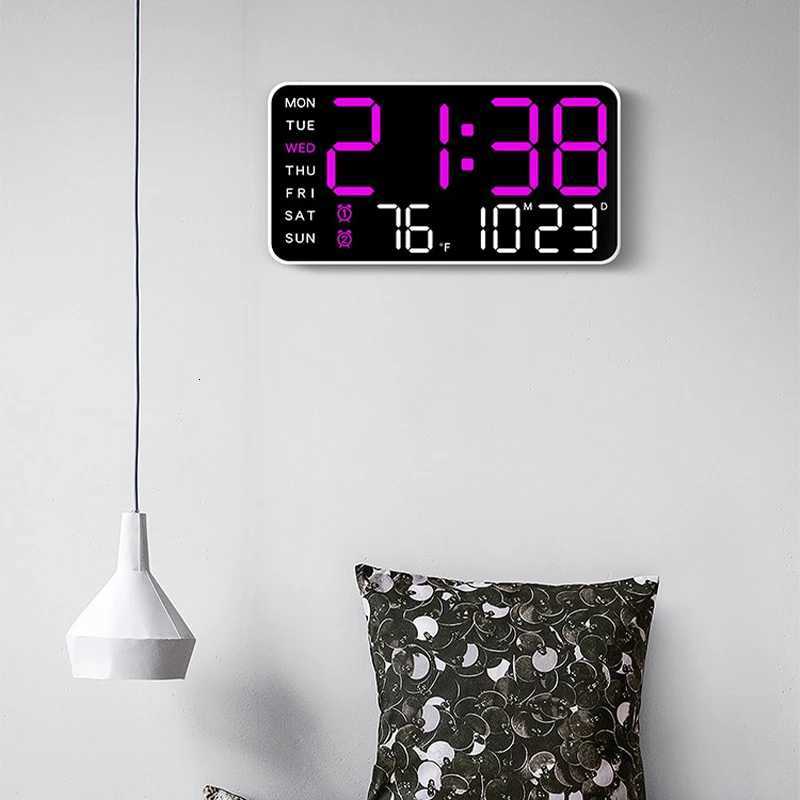 LED Digital Wall Clock Voice Control Temperature Date Week Display Brightness Adjustment 1224H Electronic Clock Home Decor C251015