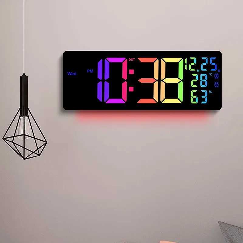 17 Large Digital Alarm Clock with 11Colors Dynamic RGB Display RGB LED Wall Clock with Colour ChangingDual AlarmRoom Decor C251015