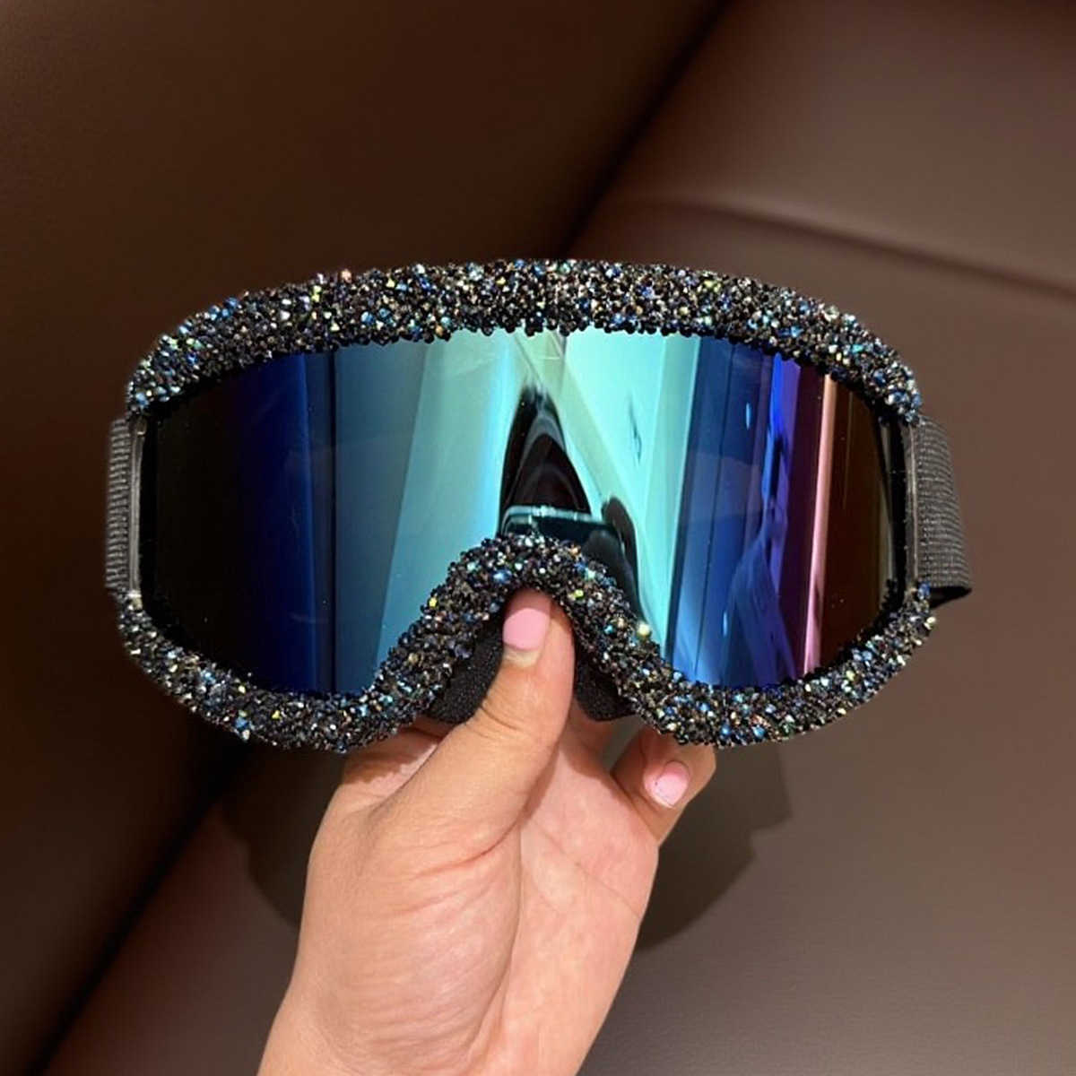 Luxurious Full Diamond Colorful Ski Sunglasses Windproof Dustproof Sponge Goggles Fashion Theme Party Large Frame Sunglasses H251015