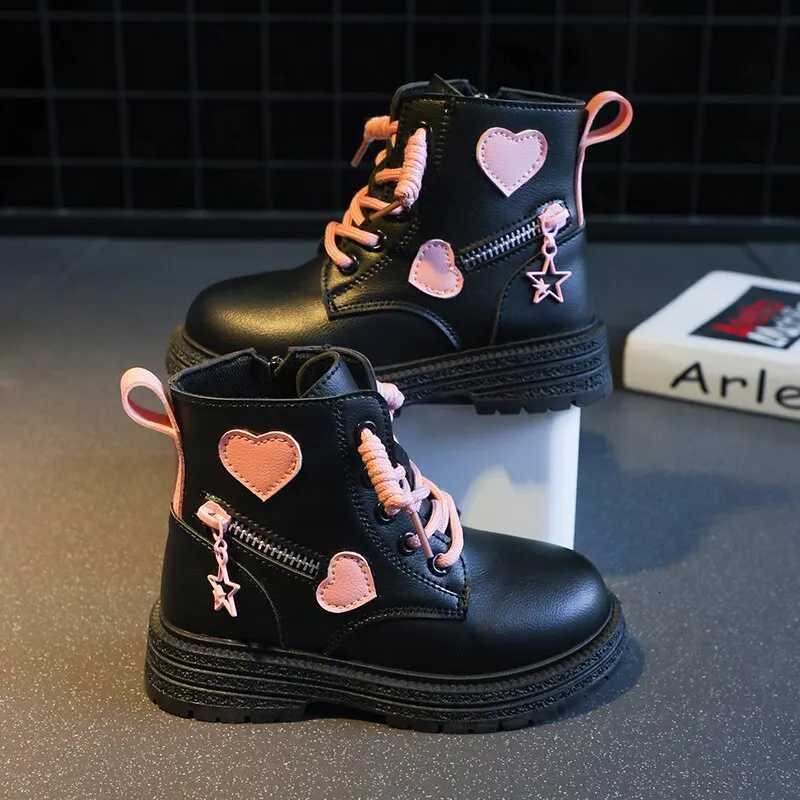 Girls Ankle Boots Fashion Princess PU Leather Rubber Outsole Childrens Short Boots Autumn Winter Zipper Pink with Love HeartT251015