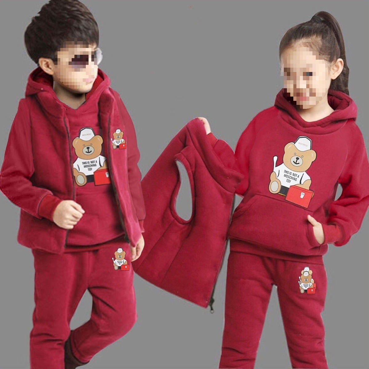 New Boys and Girls ThreePiece Set for Older Children FleeceLined Casual Sports Sweatshirt Vest and Pants Set for Ages 212 Autumn and Winter Outfit