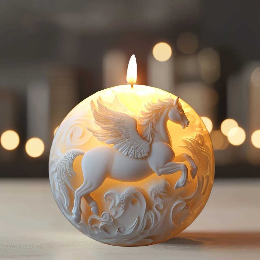 Steed Wings Flying Horse Spherical Candle Silicone Mold Flying Horse 3D Spherical Resin Mould Running Flying Horse Gypsum Molds C251015