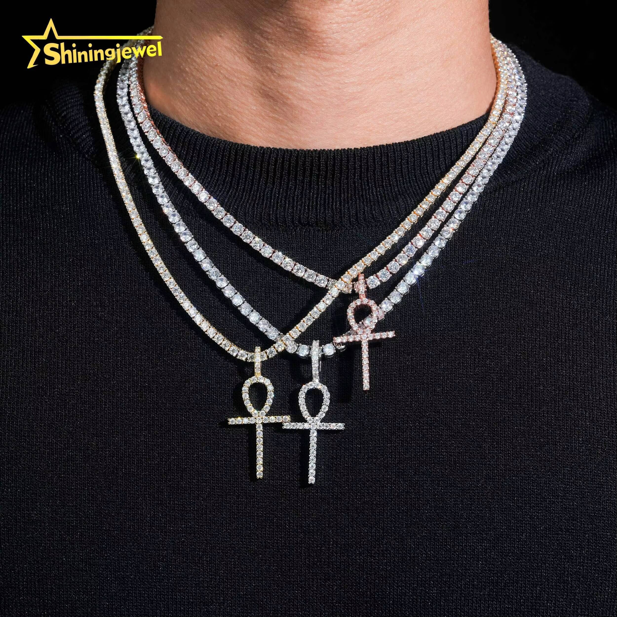 Fashion Jewelry 925 Silver Rose Gold Hip Hop Cross Allah Charms Iced Out Moissanite Pendant