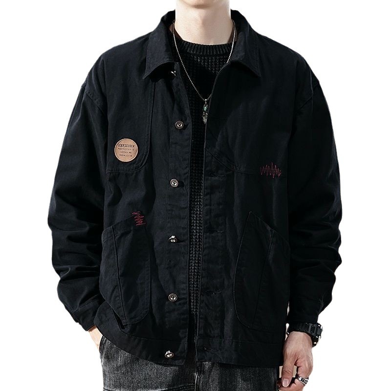Men's Jackets Advanced workwear jacket for men in spring and autumn fashion loose American retro collar jacket casual and cool denim jacket