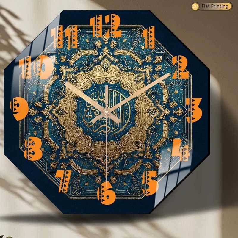 Distinctive Luxurious Arabic Calligraphy Octagonal Blue Wall Clock for Farmhouse and Bedroom Romantic Valentines Day Gift C251015