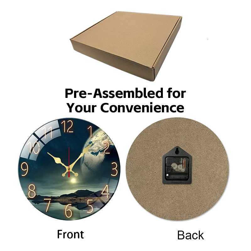 Earth Landscape Wooden Round Silent Hanging Wall Clock Suitable For Living Room Office Study Room Bedroom Home Decoration C251015