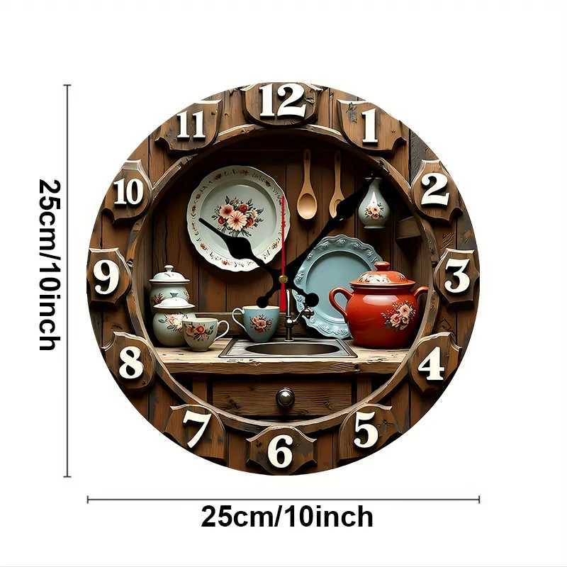 Vintage Kitchen Design Wooden Round Silent Hanging Wall ClockSuitable For Living RoomOfficeStudy RoomBedroomHome Decoration C251015