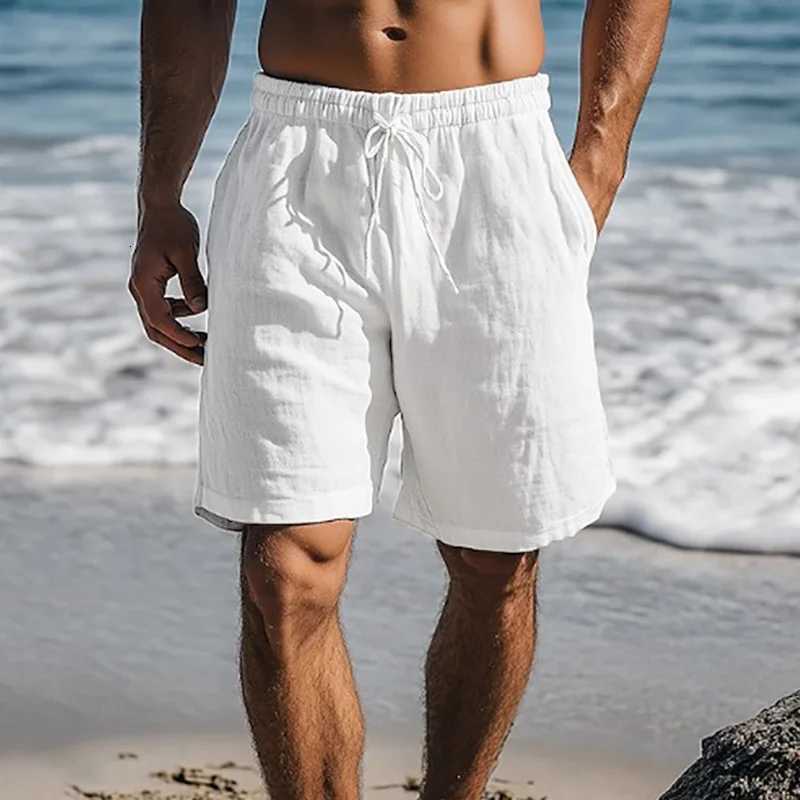 Men Cotton Linen Shorts Summer Lightweight Breathable Casual Beach Style Shorts Basic Solid Color Sweatpants Elastic WaistT251015