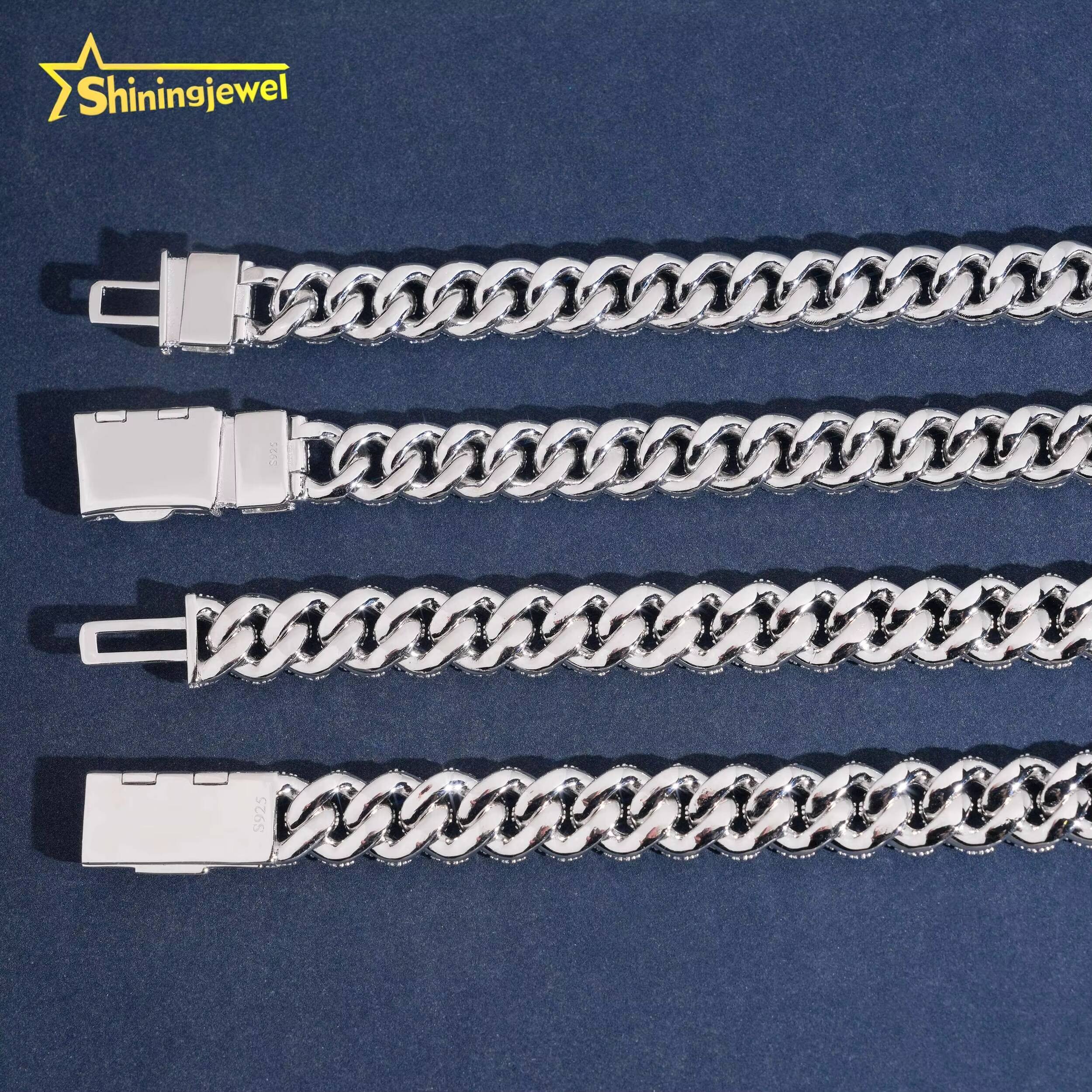 GRA Certificate 925 Silver 12mm Iced Out VVS Moissanite Necklace Hip Hop Diamond Jewelry Mosaic Miami Cuban Link Chain Bracelet