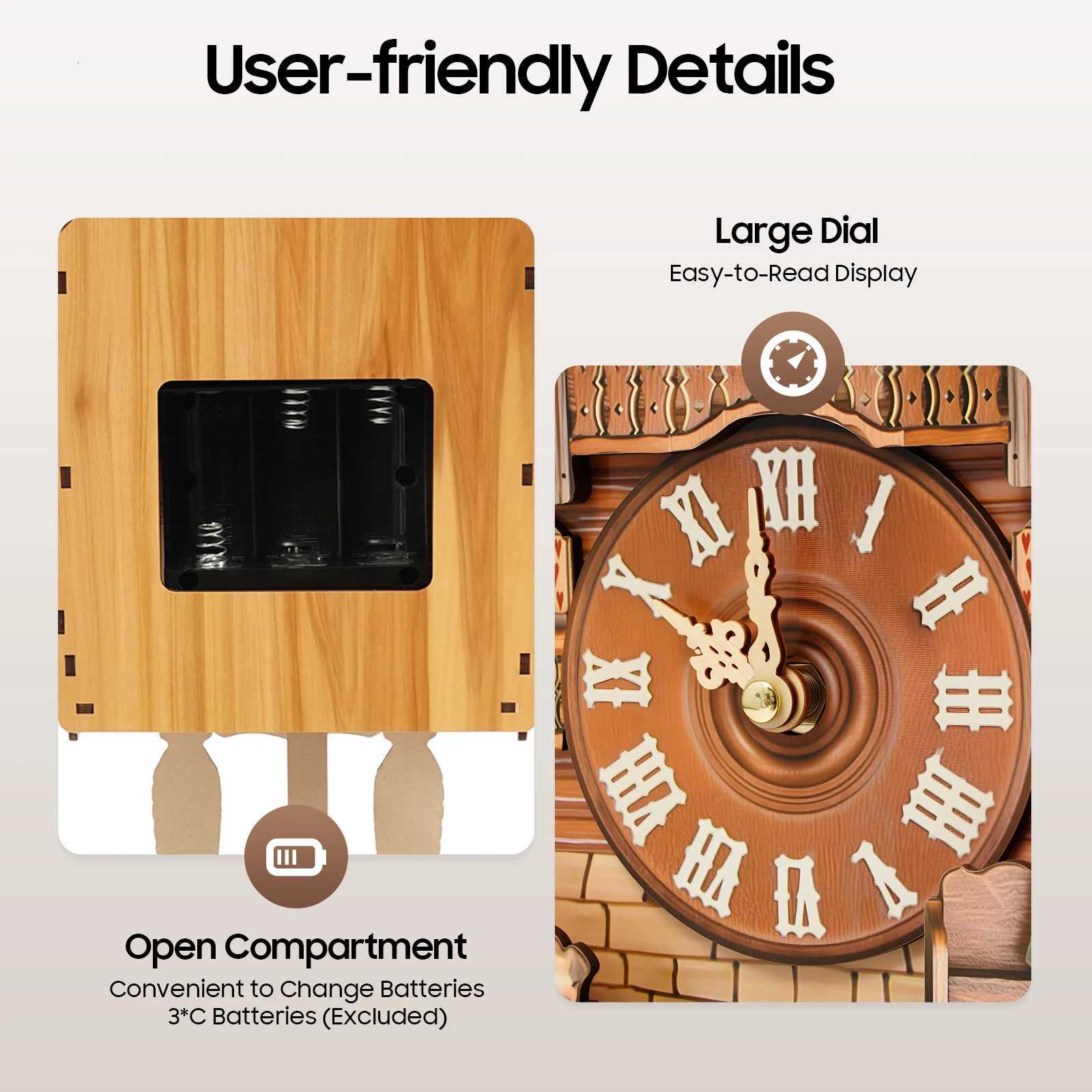 German Style Cuckoo Clock with Bird Chime Battery Operated Wall Mounted Decorative Clock for Home Living Room Bedroom Decor C251015