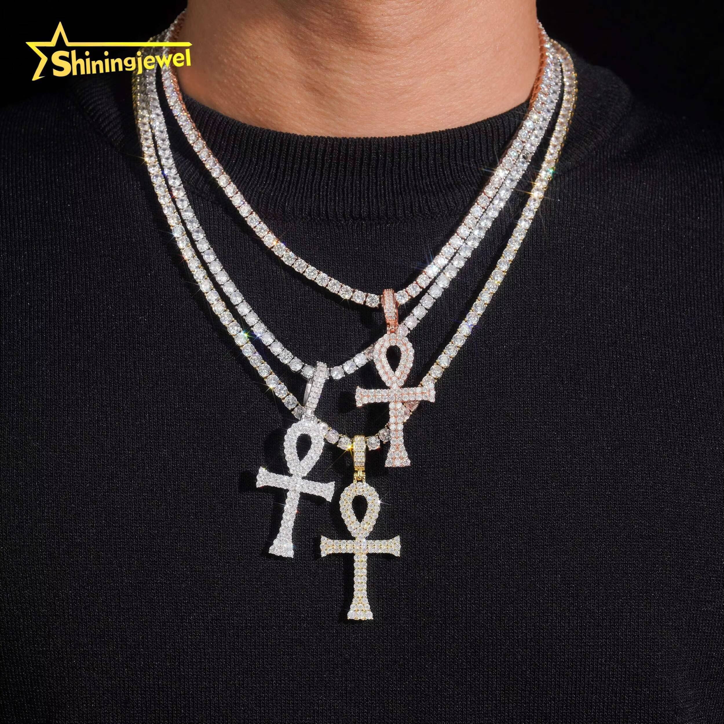 GRA Certificate Ready to Ship 925 Sterling Silver Hip Hop Allah Mens Moissanite Cross Pendant