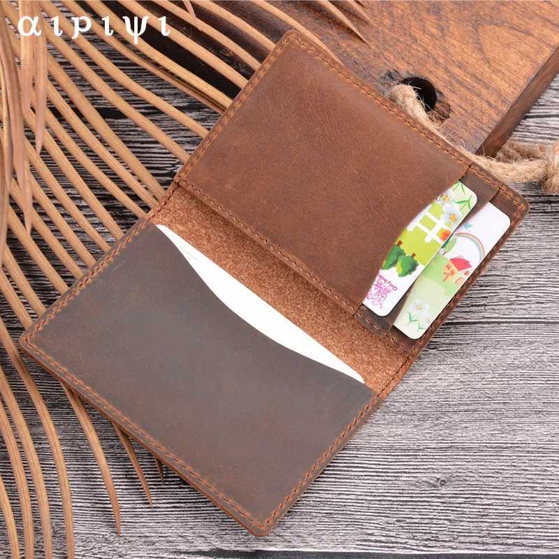 Credit ID Card Holder Vintage Design Crazy Horse Leather Customized Business Men Women WalletL251015