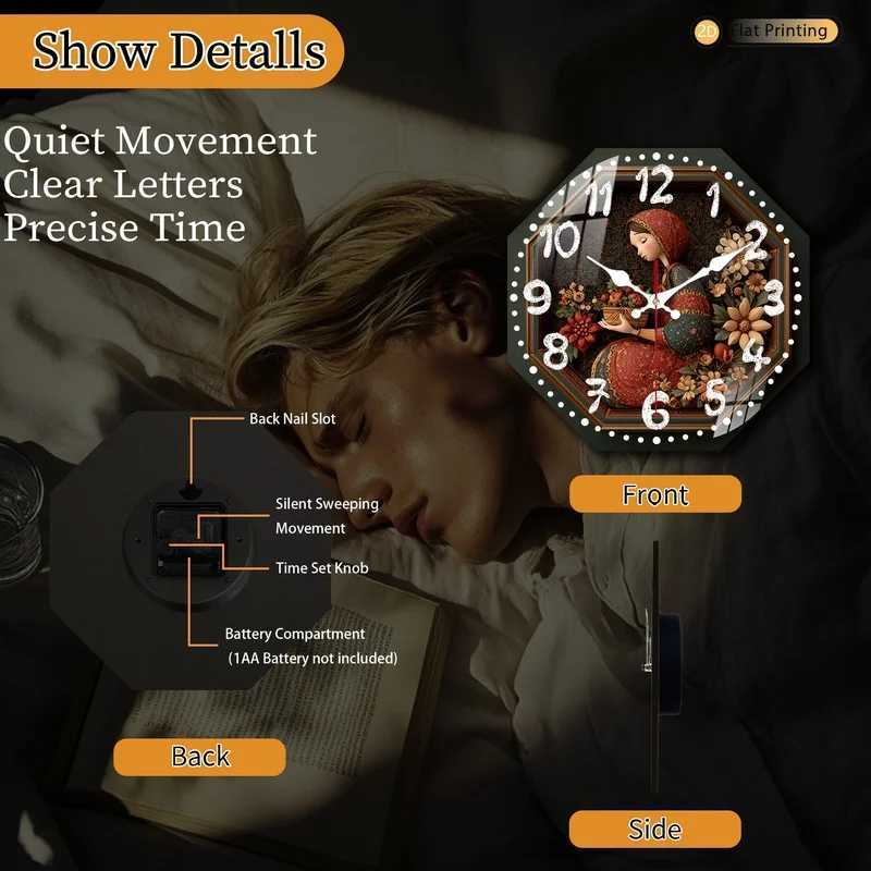 Attractive Elite Vintage Octagon Floral Silent Wall Clock for Farmhouse Dining Room Office Christmas Mothers Day Halloween Gift C251015