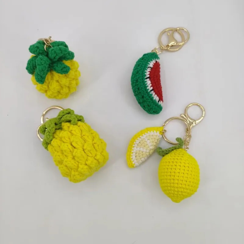 Creative Fruit Series Crochet Keychain Cute Lemon Doll Knitting Keyrings For Bag Pendant Handmake Knit Pineapple Lemon Keyrings 251009