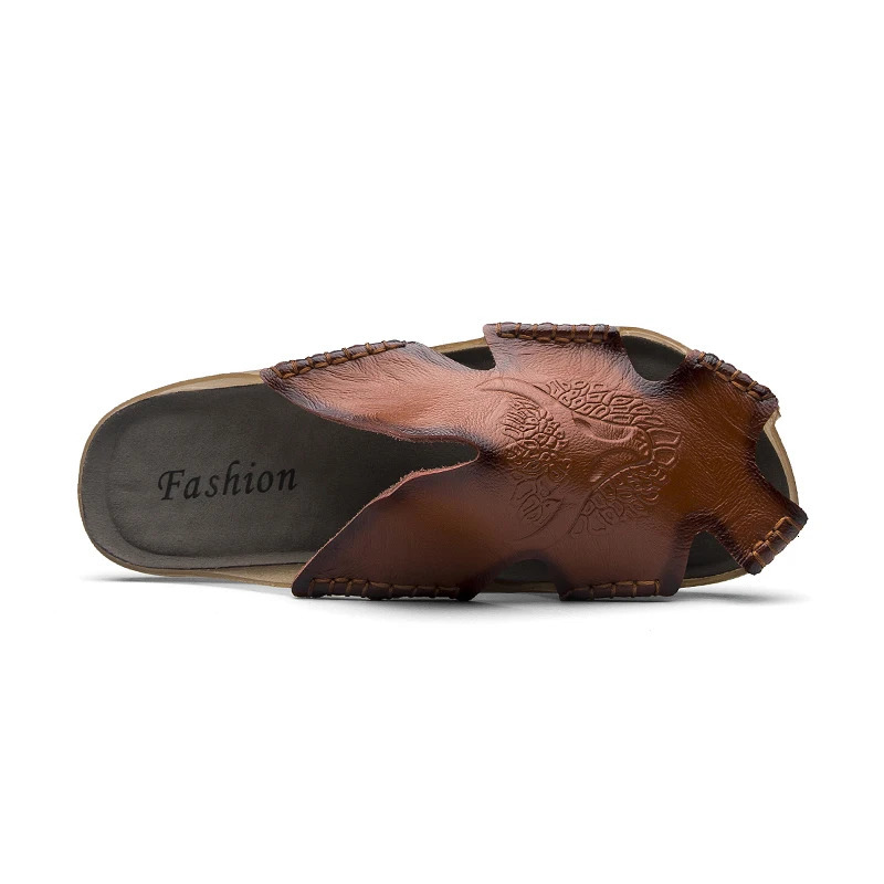 Summer Genuine Leather Mens Sandals Classic Breathable SlipOn Sandals Men Casual Beach Shoes Outdoor Slippers Plus Size 3848 251013