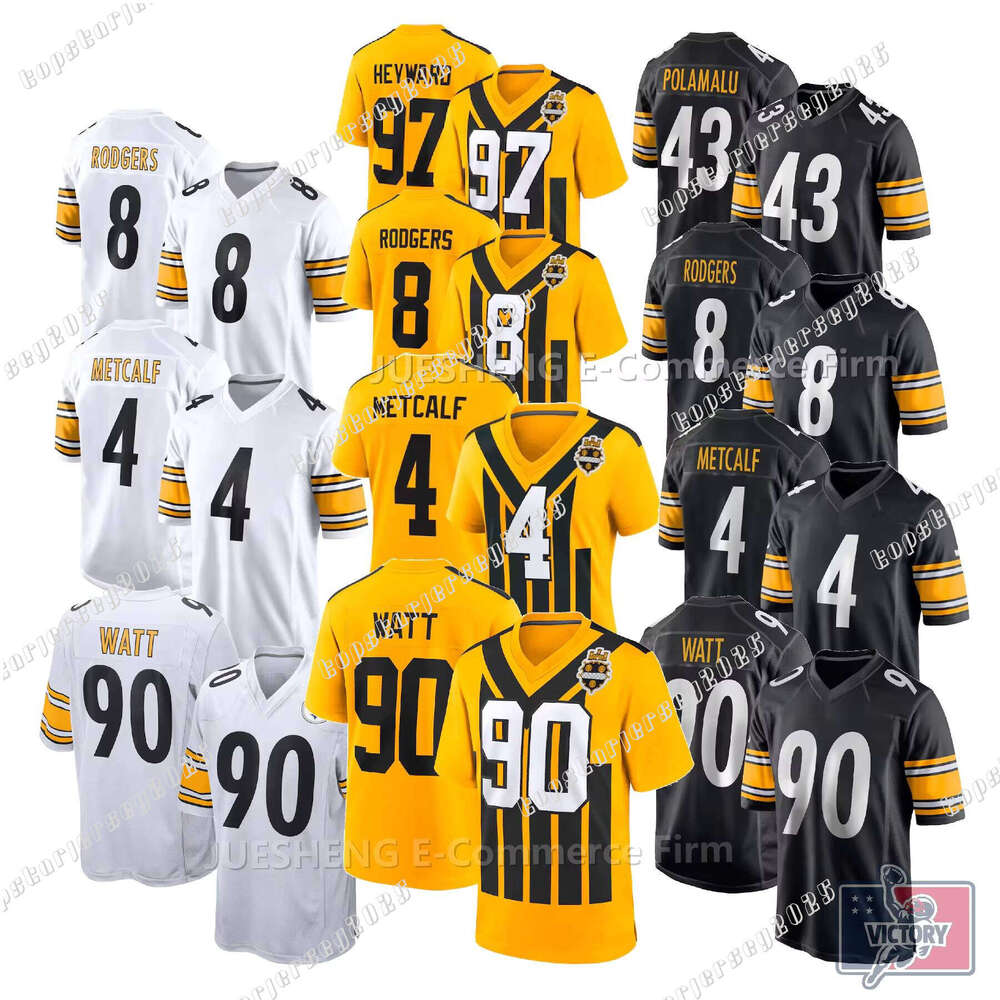 City #90 Watt #43 Polamalu 4#Metcalf 8# Rodgers ed Jersey American Football Jersey