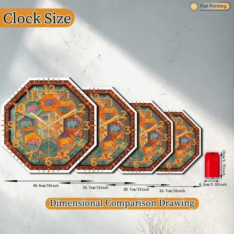 1pc Modern Elephants Arabic Calligraphy Octagonal Wall Clock for Study Home Living Room Birthdays Christmas New Year Gifts C251015