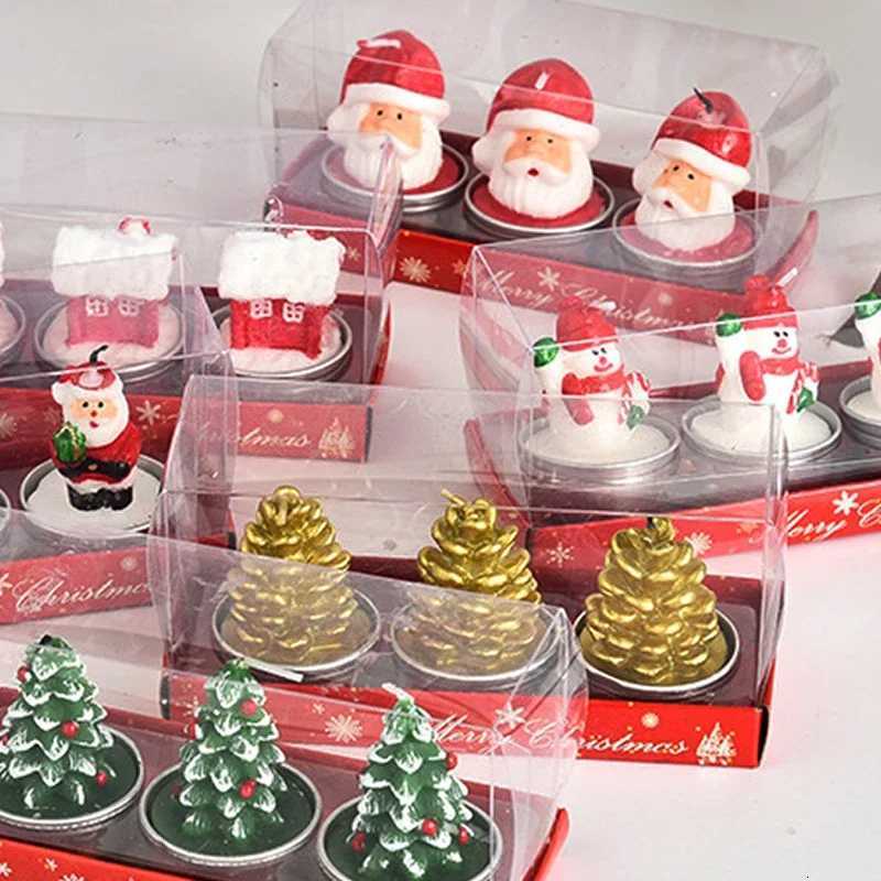 Mini Xmas Candles Navidad New Year Gifts Christmas Candles Santa Claus Snowmen Tin Cans Candle Christmas Decorations for Home C251015