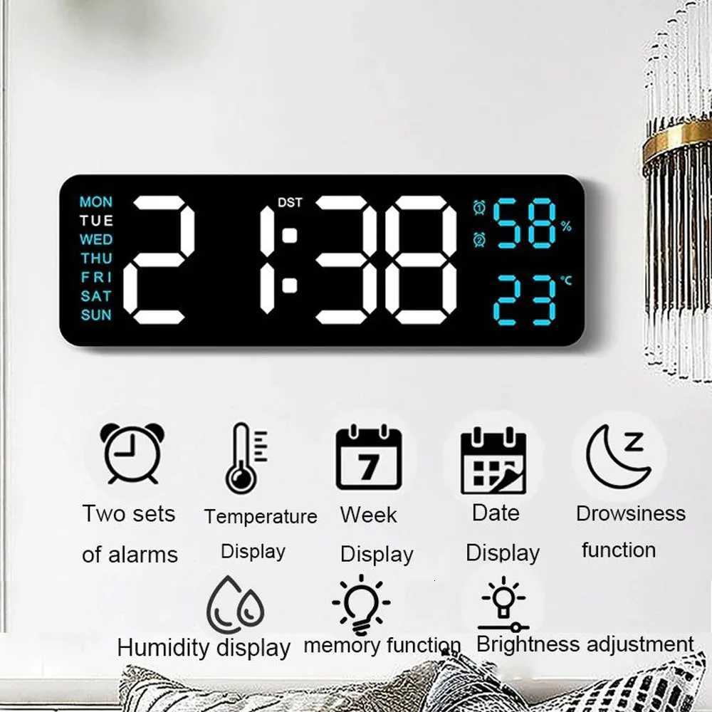 Digital LED Alarm Clock with CalendarTemperature and Humidity Acrylic or Mirror Surface Selectable Desk Clock or Wall Hanging C251015
