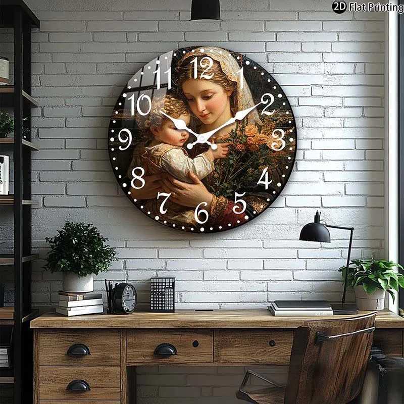 Wooden Silent Wall Clock Mother holdg baby with flowers Quartz Clocks Home Idea ChristmasHalloweenNew Year Gift C251015