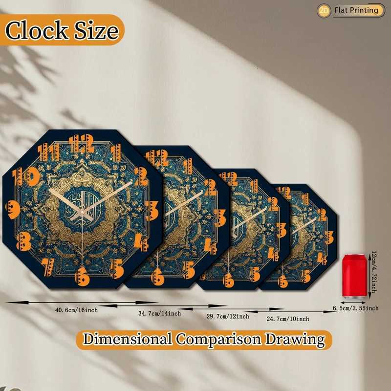 Distinctive Luxurious Arabic Calligraphy Octagonal Blue Wall Clock for Farmhouse and Bedroom Romantic Valentines Day Gift C251015