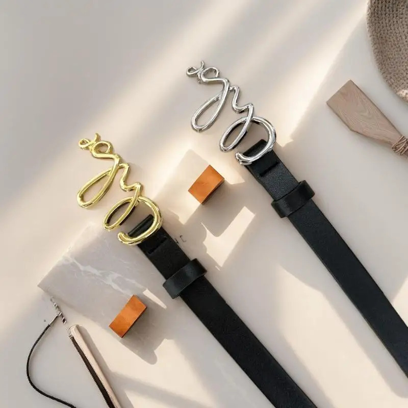 Fashionable Womens Belt Advanced Metal Letter Buckle 20cm Width Womans Dress Jeans Thin Waistband 251008