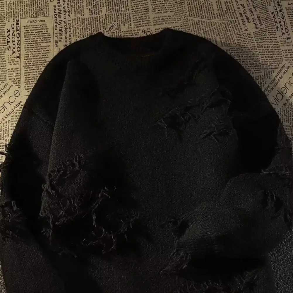 High Street Hip Hop Men Sweater Ripped Round Neck Knitted Men Sweater Irregular Holes Vintage Casual Loose Men Pullovers Sweater J251015