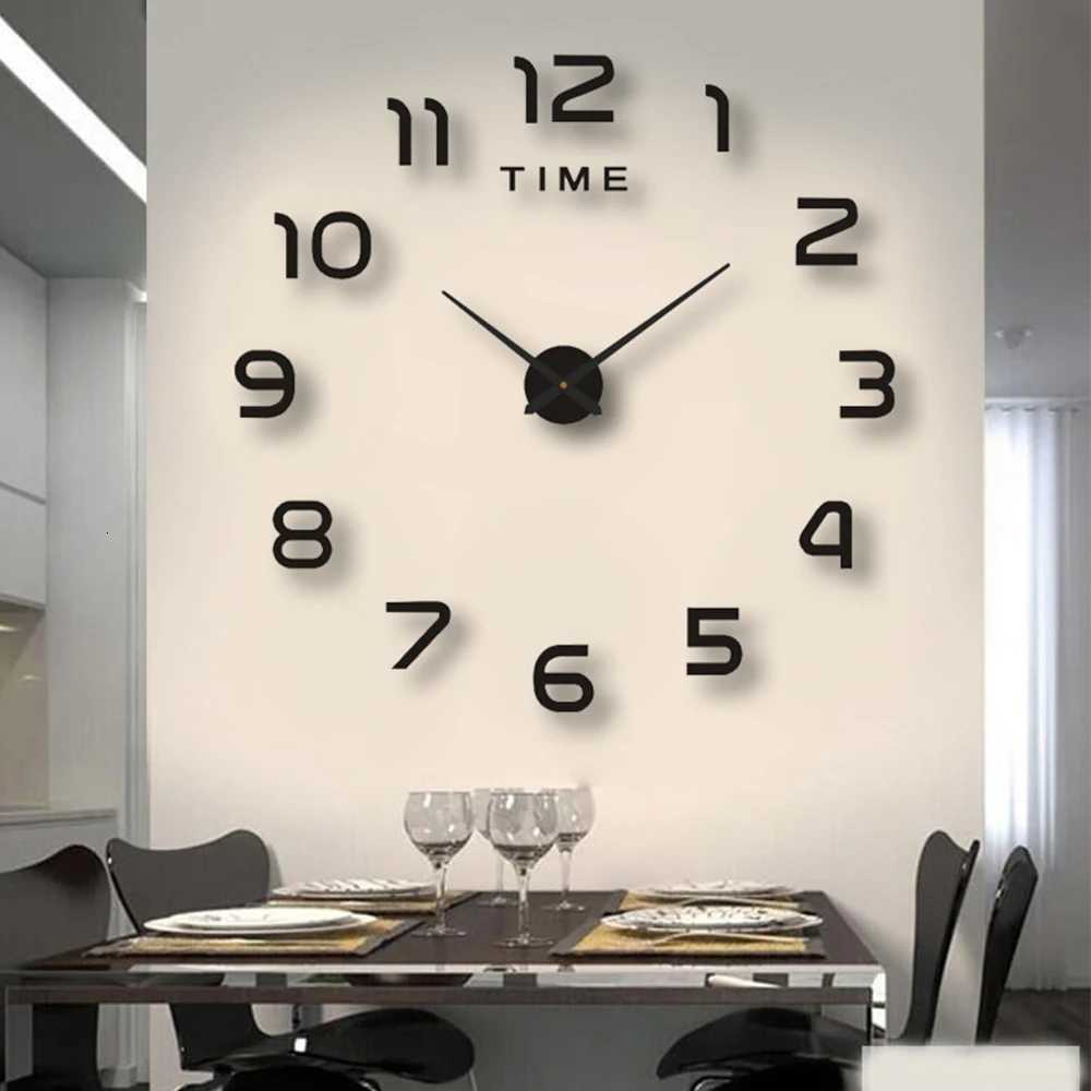 Large 3D DIY Wall Clock Giant Acrylic Mirror Clocks Frameless Big Horloge Home Decoration for Living Room Bedroom Wall Decor C251015