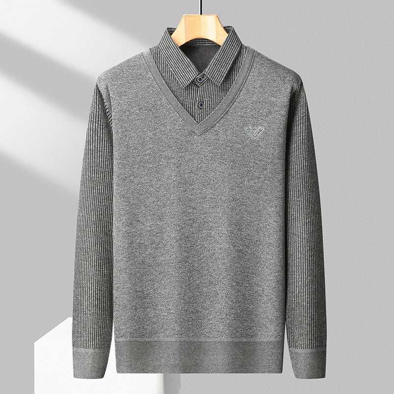Male Fleece Polo Shirt Mens Pullover Autumn Winter Tshirt Collar Sweaters Cold Blouse Navy Blue Khaki Korean Clothing J251015