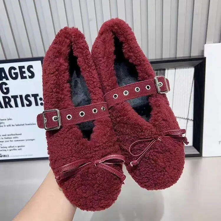 Plus Size Women Shearling Flats Furry Lambswool Mocasines Mujer Warm Cotton Shoes Ladies Slip On Sheep Winter 251013