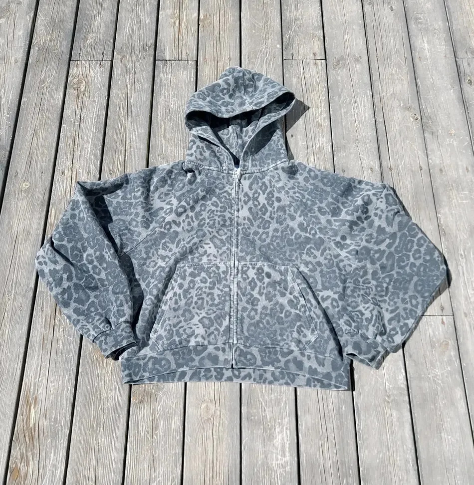 Streetwear American Retro Leopard Print Zipup Hoodie Y2K Men Women Camouflage Leopard Print Oversized Hoodie Sweatshirt Jacket 251015