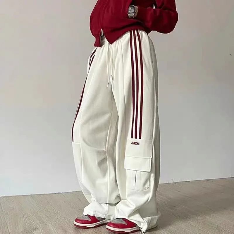 Heavyweight Sporty Wide Leg Pants Loose Fit Cotton Street Dance Womens ThreeStrap American Style Trousers Casual Sweatpants Z260314