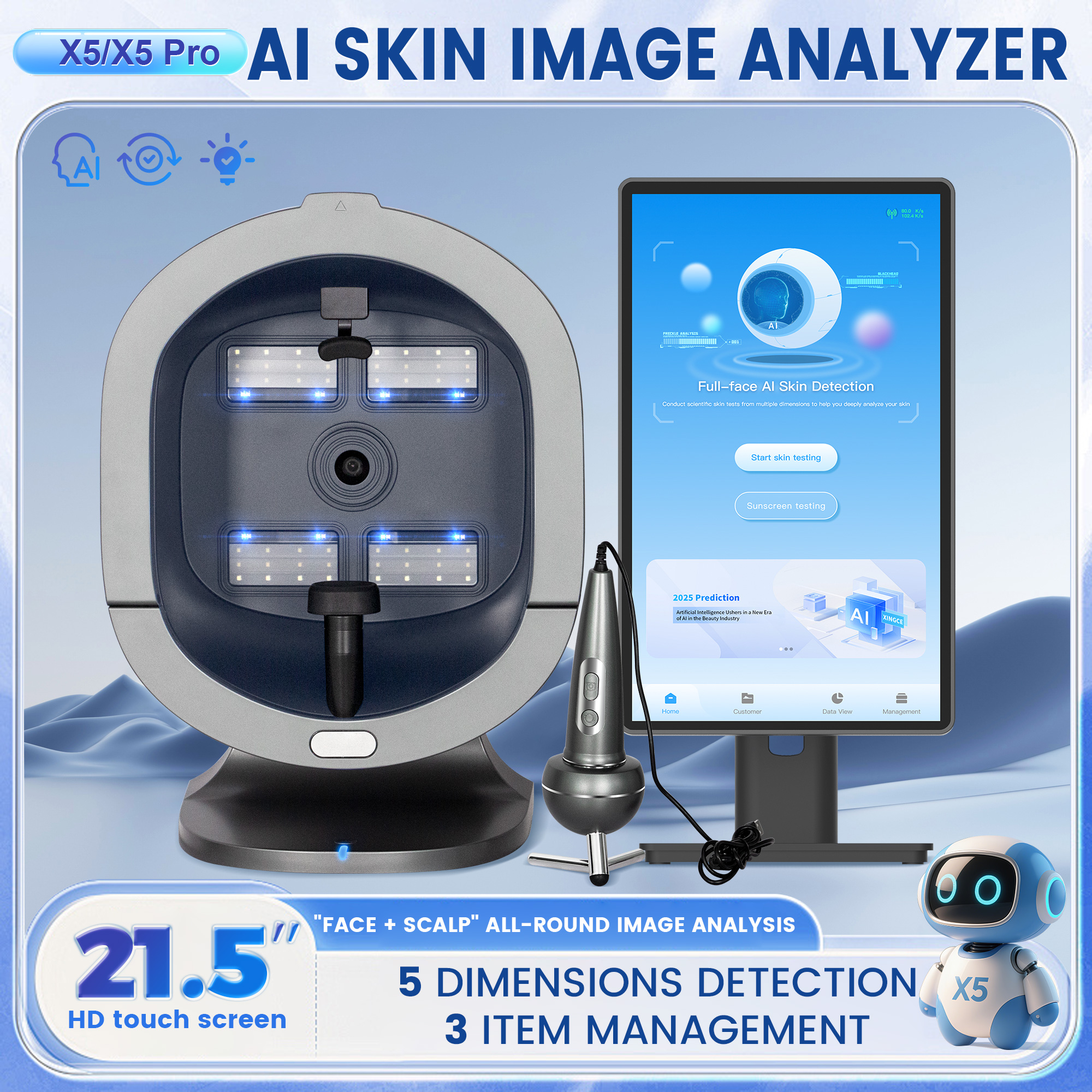 Intelligent 3D Facial Skin Analyzer Device With Real-Time Report For Professional Beauty Salon Moisture And Pore Detection