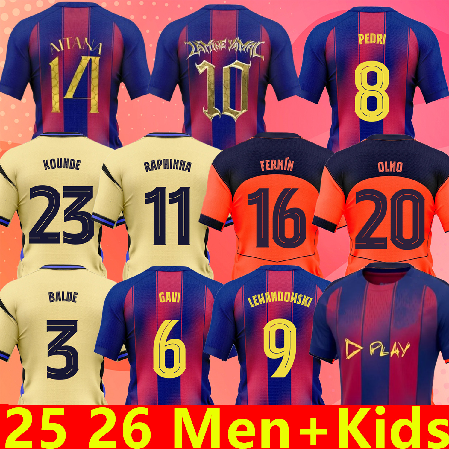 25 26 LAMINE YAMAL PEDRI GAVI Soccer Jersey RAPHINHA Camiseta De Football Shirt KOUNDE F. DE JONG FERMIN 2025 2026 OLMO BALDE CUBARSI Football RAPHINHA Men Kids