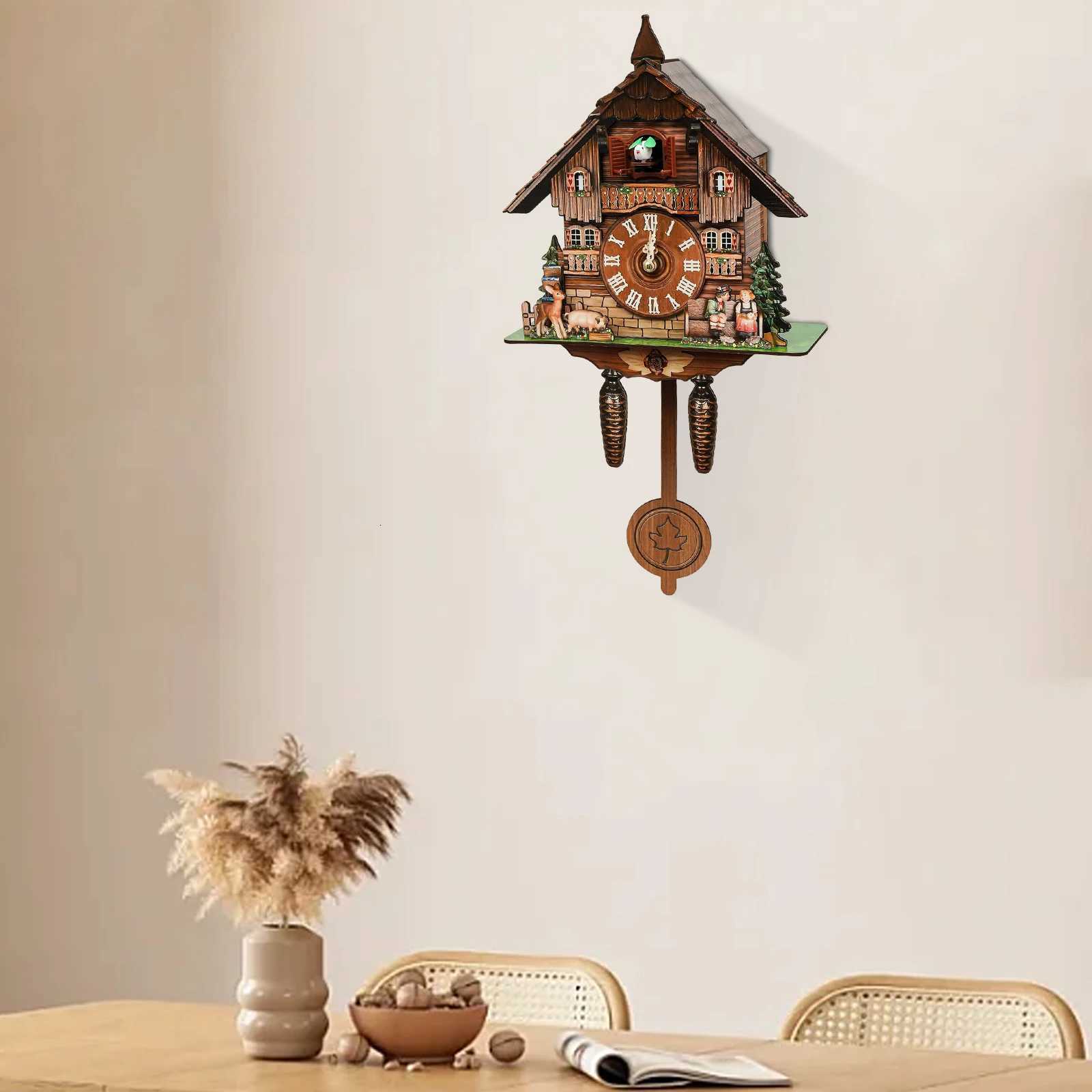 Cuckoo Wall Clock Retro Wooden Wall Clock with Pendulum Wall Clock Decoration Hanging Clock for Bedroom Living Room Office C251015
